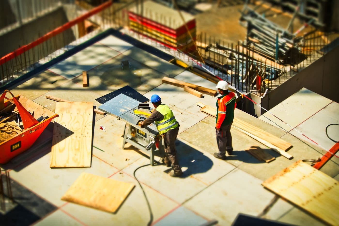 Steel and concrete construction works in progress